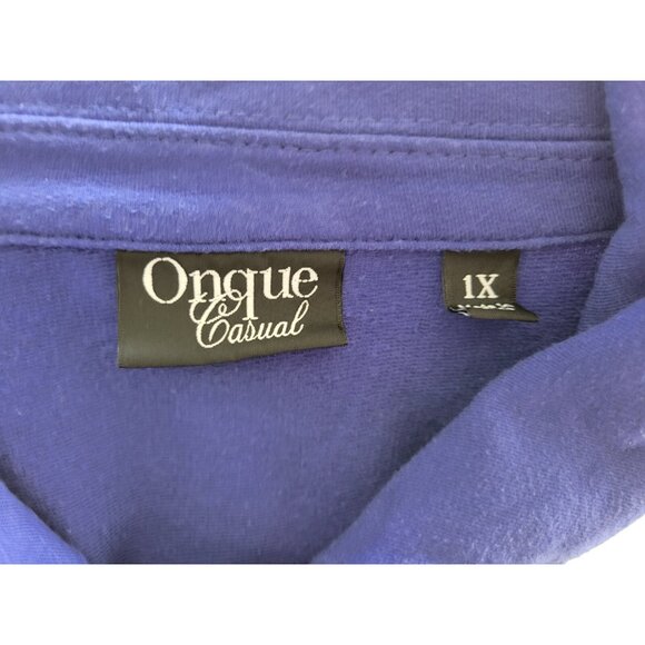 Onque Casual Womens Top 1X Plus Shirt Shacket Large Snaps Rhinestones BLU39E - Picture 8 of 10